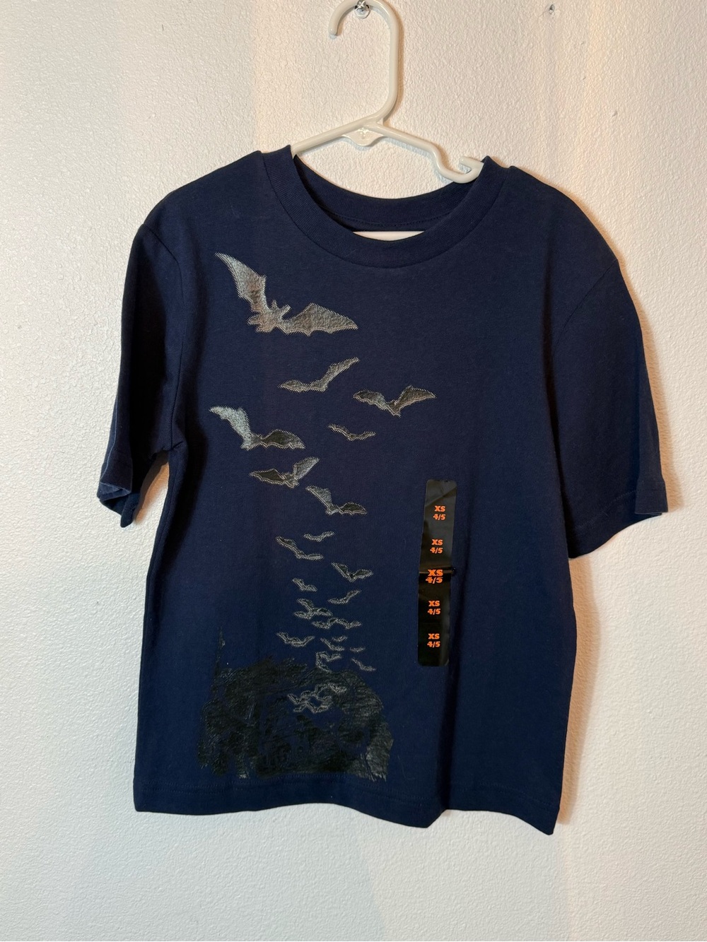 Navy Blue Tee with Metallic Bat Graphic Sz 4/5 NWT